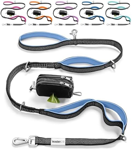 Heavy Duty Dog Leash for Large Dogs – 6FT Reflective Bungee with Padded Handles, Strong Carabiner Clip, No Pull Control for Medium & Large Breeds, Includes Poop Bag Holder & Treat Pouch (Purple-Blue)