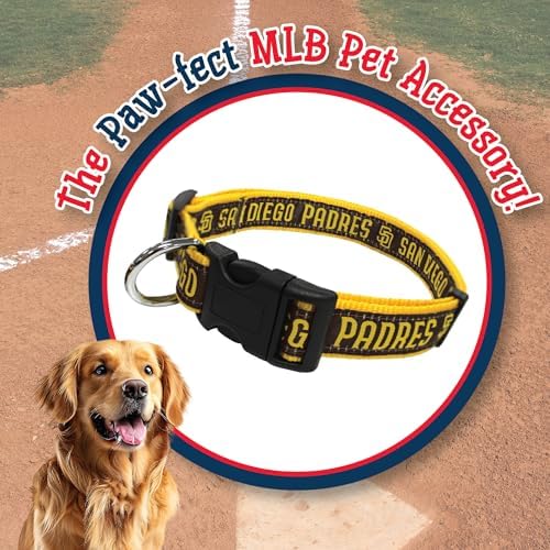 MLB San Diego Padres Licensed PET COLLAR- Heavy-Duty, Strong, and Durable Dog Collar. Available in 29 Baseball Teams and 4 Sizes