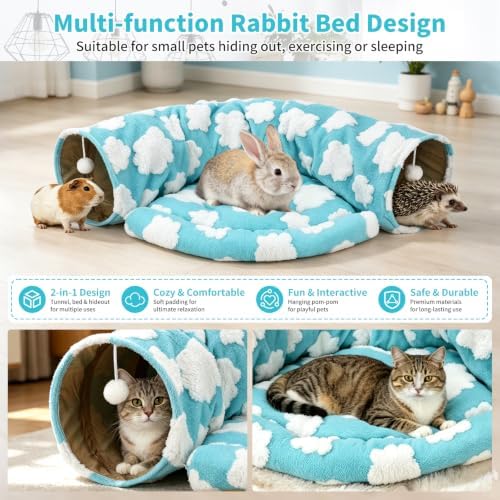 BWOGUE Bunny Tunnel Bed, 2-in-1 Collapsible Rabbit Tunnel Hideout with Mat
