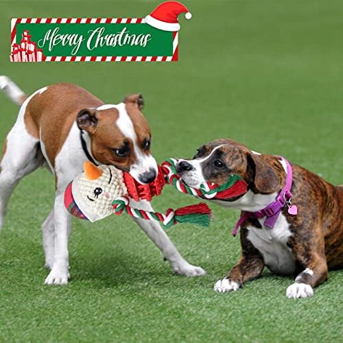 Dog Christmas Toys for Small Medium Large Dogs, Squeaky Plush Dog Toys + Interactive Dog Toys + Dog Rope Toys Multi Function Cute Snowman Puppy Toys for Christmas