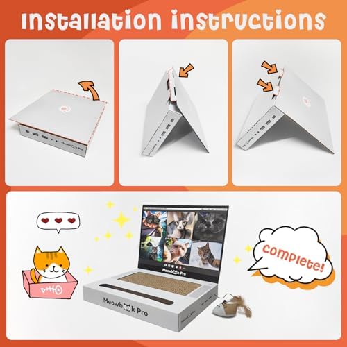 2PCS Cat Scratcher Laptop with 'Mouse' Jingle Ball, Stickers, 3-in-1 Cardboard Cat Interactive Toy, Kitten Toy & Cat Scratching Pad