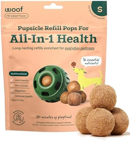 WOOF Pupsicle Refill Pops for All-in-1 Health - Long-Lasting Multivitamin Refills for the Pupsicle Toy - with Vitamins A, B, D, Iron, Magnesium, and Fiber - Small Pops - 10 Count