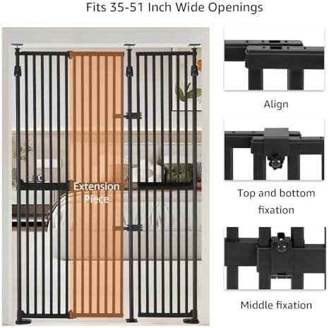 unipaws 75" High Extra Tall Cat Gate, Auto Closing and No Drilling Black | Fit for 35"-51" Wide and 75"-98" Height Opening, Safety Gate for Doorway Hallway Stairs, Cat Dog Proof, Indoor Use