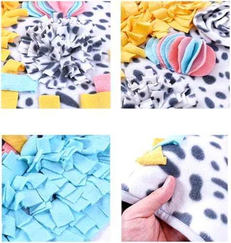 Vedem Small Animal Snuffle Mat Fleece Foraging Mats Interactive Feeding Toy Rabbit Guinea Pig Rat Hamster Anti Slip Treat Dispenser (Leopard-Blue/Yellow)