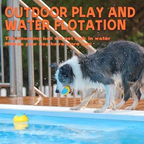 Dog Toy Ball, Indestructible Squeaky Ball for Aggressive Chewers, 3" TPR Rubber Clean Teeth, Relieve Anxiety & Boredom, Interactive Fetch Toy for Medium Large Dogs, Pools &Outdoor Play (Yellow)