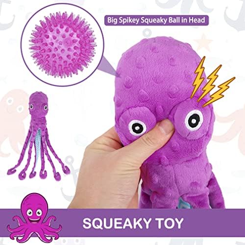 EXPAWLORER Large Squeaky Dog Toys - Stuffed Plush Long Dog Chew Toy, 2-in-1 Interactive Dog Toys with Built-in Squeak Ball and Crinkle Paper, Training Reward Birthday Gift Soft Octopus, Purple