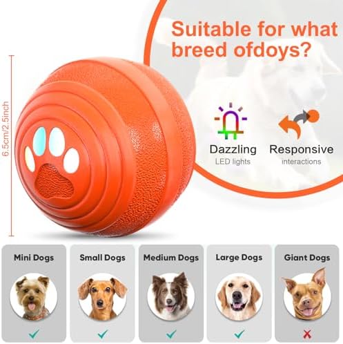 Interactive Dog Ball - Smart Toy for Small and Medium Dogs, Automatic Moving Ball, Rotating & Bouncing, Durable TPU+PC Shell, Toys That Keep Dogs Busy, for Dog (Orange)