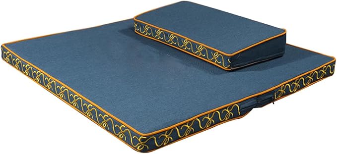 Portable Foldable Meditation Cushion Mat Set with Washable Cotton Linen Cover, Larger Thick Yoga Mat Bolster Floor Pillows Seating for Adults Meditation Accessories blue-80CM