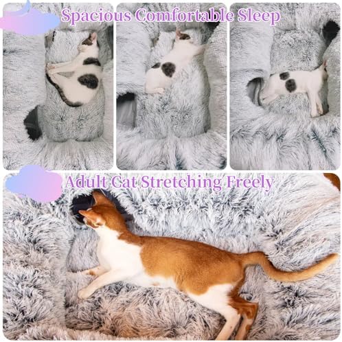 XxingSheep 4-Cave Plush XL Cat Tunnel Bed Indoor Cats Peekaboo Toy Mat Grey