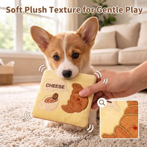 Thalirem Croissant Snuffle Dog Toy, Crinkle Plush Puzzle Toy