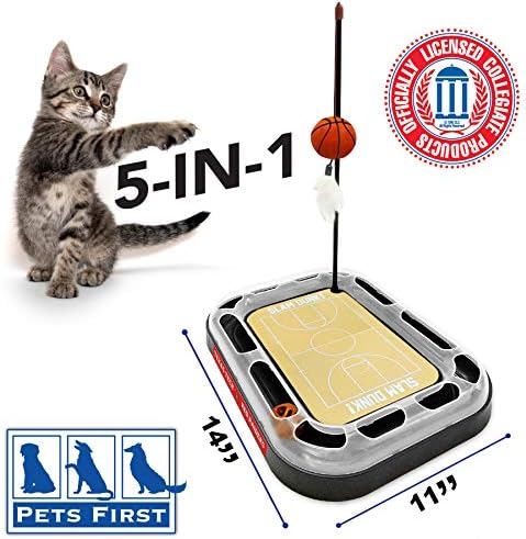 Pets First Cat Scratch Toy NCAA Texas TECH Red Raiders Reversible Basketball Court Felt/Cardboard Toy. Bell Tracks. 6-in-1 CAT Toy: Cat Wand Poll Catnip-Filled Plush Basketball (TT-5017-BB)
