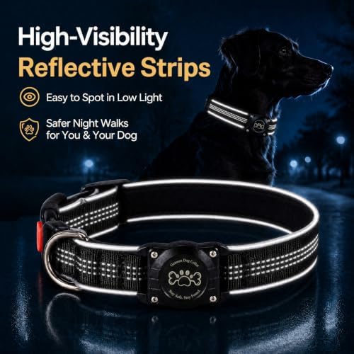 Dog Collar with AirTag Holder Waterproof QR Code Reflective Collar(Black,S) | Built-in Waterproof Holder, QR Code Tag, Reflective,Secure Buckle
