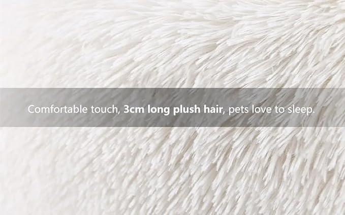 White Faux Fur Cat & Dog Beds 20 inches - Washable Dog Beds for Small Medium Dogs, Anti-Anxiety, Round Plush, Fluffy Thick Bottom