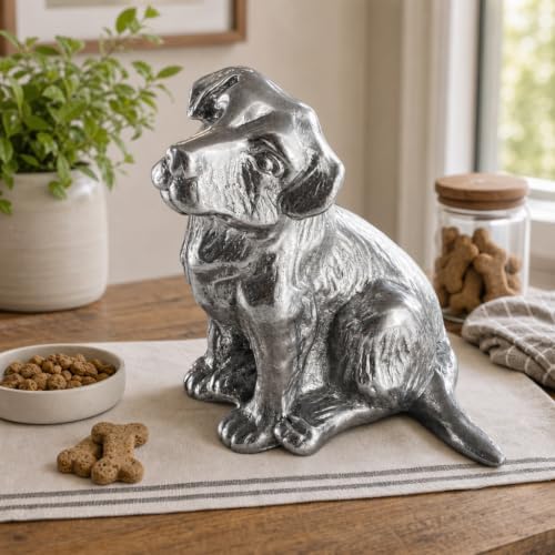 Arthur Court Dog Treat Jar, Stylish Glass Container with Wood Lid and Airtight Seal, Cute Metal Dog Knob, 11 Inch Tall, 72 Ounces