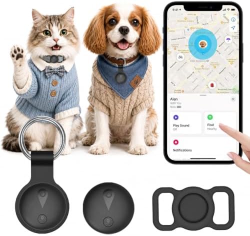 Pet GPS Tracker for Dogs,Mini Collar Location Trackers for Cats(Compatible with iOS Locate),No Monthly Fee Subscription,IP68 Waterproof Real-Time Global Location Tracking Anti-Lost Device-Black