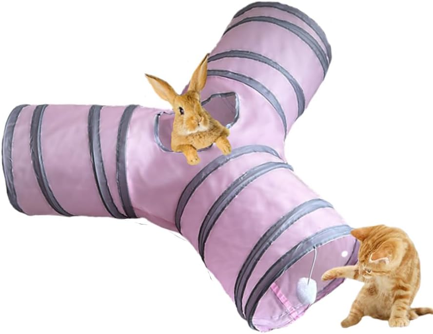 3-Way Collapsible Cat Tunnel Tube Toy Pink