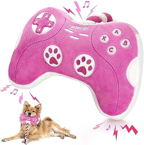 MTERSN Squeaky Dog Toys with Crinkle Paper for Tug of Interactive War, Pink