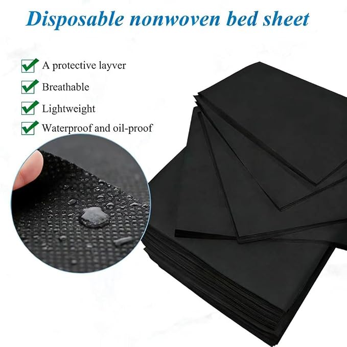100Pcs Disposable Bed Sheets 31.5"x71"Coated Non-Woven Massage Table Sheets,Waterproof & Oil-Proof,Hygienic & Comfortable for Massage,Tattoo,Beauty,Spa,Breathable & Durable(Black)
