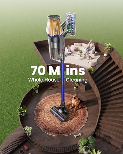 Cordless Vacuum Cleaner, Upgraded 650W 60KPA 70Mins Cordless Stick Vacuum Cleaner with Flexible Hose,Self-Standing,Touch Screen, Anti-tangle Wireless Vacumm Cleaners for Home/Pet Hair/Carpets/Floors