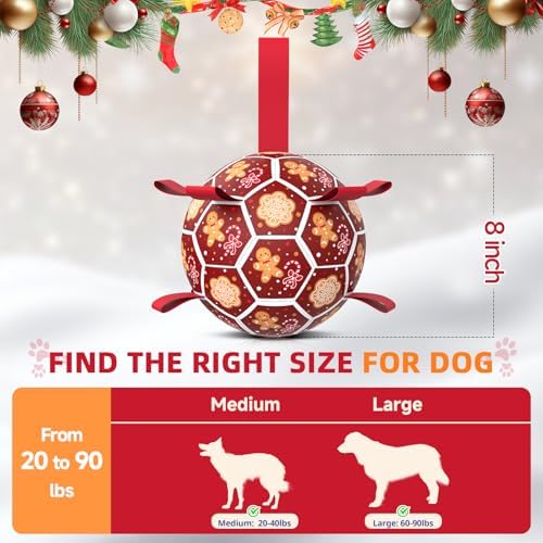 Diman Dog Soccer Ball with Straps, Christmas Dog Toys, Pet Toys Balls for Meium Large, Pet Birthday Gift, Outdoor Pet Toys for Tug of War (7 Inch)