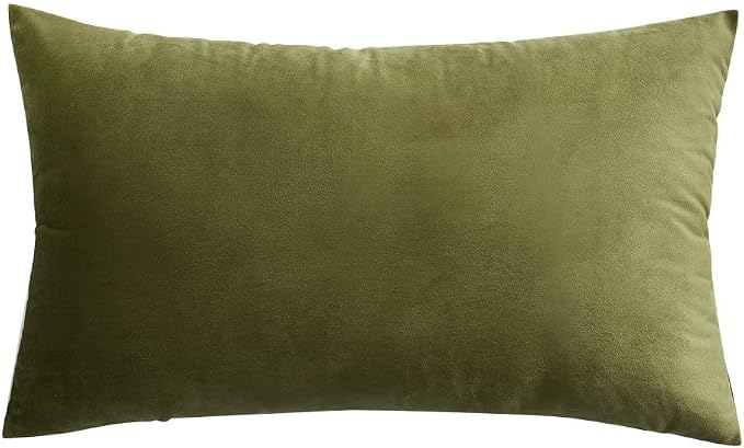 MIULEE 12x20 Inch Lumbar Velvet Throw Pillow Cover Set of 1 Olive Green | Soft Luxury Decorative Throw Pillow Cover, Single Rectangle Cushion Case, Home Decor for Chair Couch Sofa Bedroom Car Bed