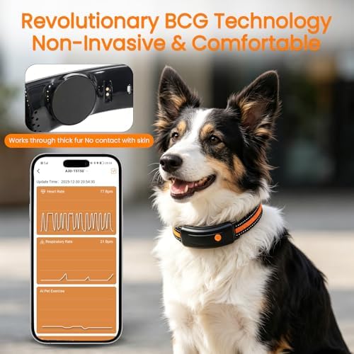 Upgraded Dog Health Monitor – All-in-One Pet Tracker with Activity, Wellness, Heart Rate & Breath Count, Virtual Fence, Remote Training – Waterproof Smart Collar for Weights 15–65 lbs Dogs