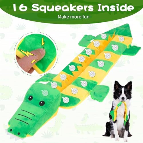 Mihachi Dog Squeaky Toys 16 Squeakers for Aggressive Chewers, Tough Interactive Tug of War Dog Toy-Squeaky Chew Toy for Small,Medium,Large Breed No Stuffing Crocodile Toy, Fun Long Toys 22.8 Inches