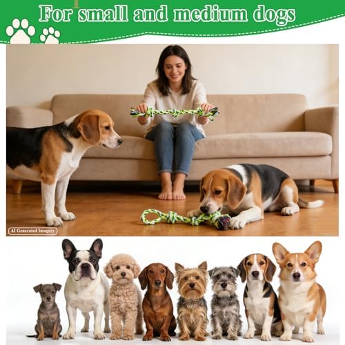 ASOCEA 5 Pack Cotton Rope Toys for Puppy Teething Small Dogs Green