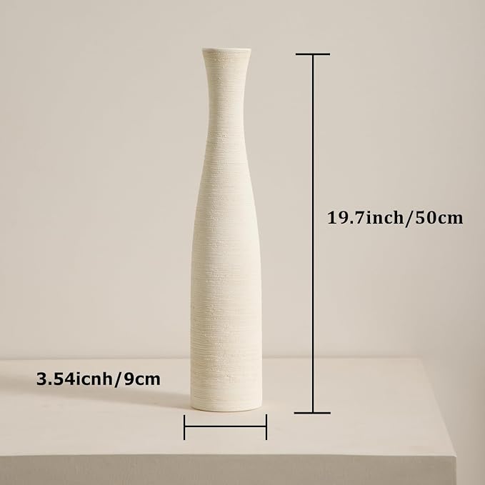 Ceramic Flower Vase, 19.7" Tall Floor Vase Modern Rustic Farmhouse Decor | Tall Skinny Decorative Vases for Home Decor, Pampas Grass, Living Room, Office, Fireplace Bedroom Decoration