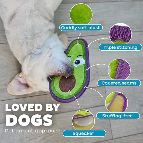 Outward Hound Tough Skinz Durable Chew Plush Squeaky Dog Toy, Avocado, 9"