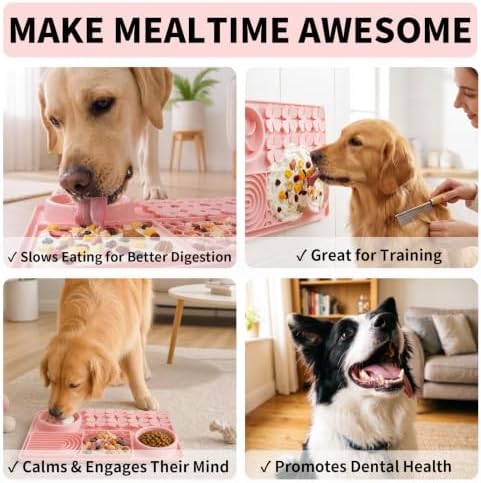 MewaJump Slow Feeder Bowl, 4 in 1 Silicone Lick Mat with Suction Cups for Dog Cat, Snuffle Mat for Pet Smell Training, Puzzle Toys Interactive Sniff Mat for Slow Eating