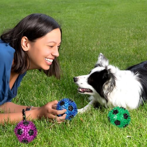 Gemscream 6 Pcs 3.4'' Spiky Squeaker Football Dog Toy Balls for Teething
