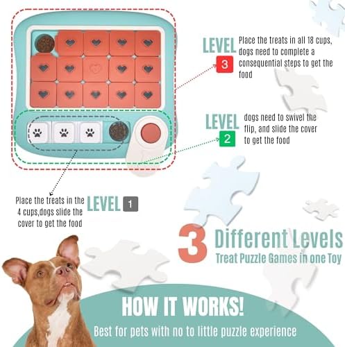 Dog Puzzles for Smart Dogs,Level 3 Interactive Dog Treat Puzzle for Iq Training, Dog Puzzle Toy for Large Medium Small Dogs with Squeaky Dog Button Design
