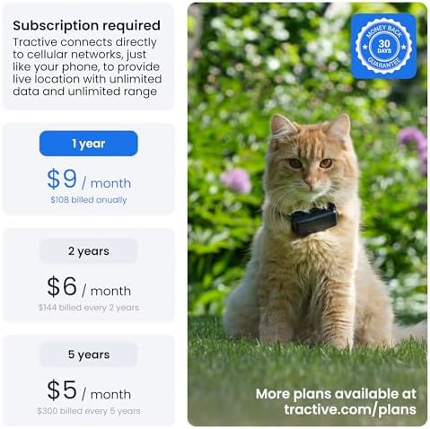 Tractive Smart Cat GPS Tracker | Real-Time Location & Wellness Monitoring for Cats 6.5 lbs+ | Territory & Location History | Up to 5-Day Battery | Breakaway Collar Included (Brown)