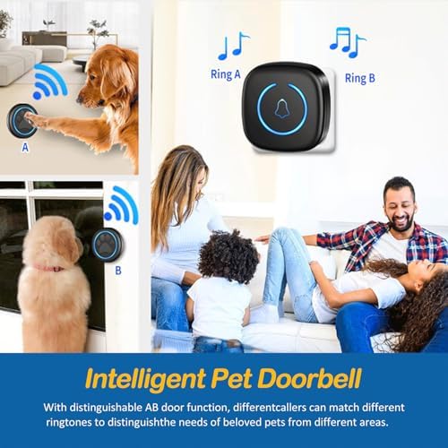 Dog Door Bell for Potty Training, Smart Wireless Doggie Doorbell to Go Outside, Over 1000 Feet Long Range with IP65 Waterproof Super-Light Touch Button, 60 Melodies & Adjustable Volume (1 Button)