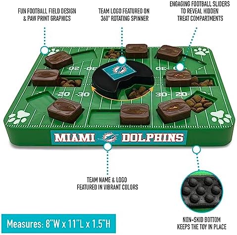 Pets First NFL Miami Dolphins Puzzle, Interactive Dog Treat Puzzle Toy