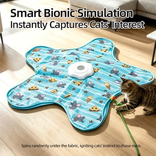 Interactive Cat Toy for Indoor Cats - Rechargeable Automatic Feather Wand with Motion Sensor, 3 Play Modes, Squeaky Mouse Sound, Hide & Seek Exercise Toy for Bored Kittens & Adult Cats (Mouse)