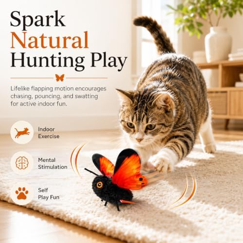 Smart Sensing Flapping Butterfly Toy, Rechargeable Interactive Cat Toy，Blue