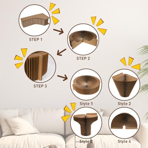 Cat Bed Scratcher Lounge - Cardboard Collapsible Pet Scratching Pad, Round Cat Scratch Nest for Indoor Big Large Kitty Kitten