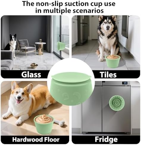 Dog Slow Feeder Lick Bowl - Non-Slip Licking Treat Dispenser for Small Medium Large Dogs, Promotes Anxiety Relief & Prevents Choking, Easy to Clean Feeding Bowl (Green, S)