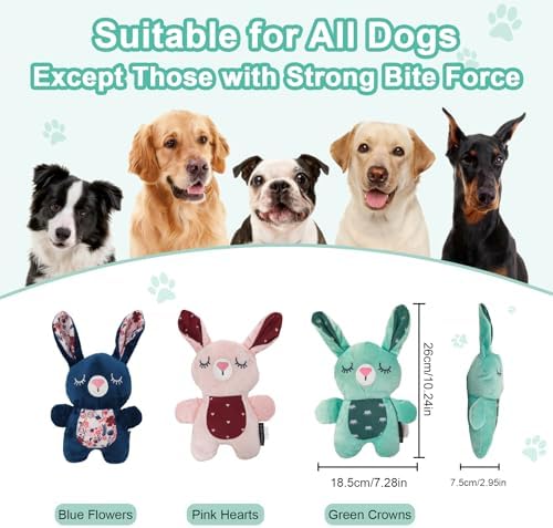 10.24 Inch Blue Bunny Squeaky Dog Toy, Soft Plush Chew Toy for Puppy Teething, Indoor Outdoor Interactive Toy for All Dog Sizes
