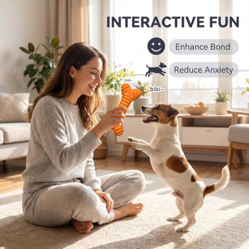 Tough Rubber Squeaky Bone Dog Toys for Aggressive Chewers Small Medium Dogs