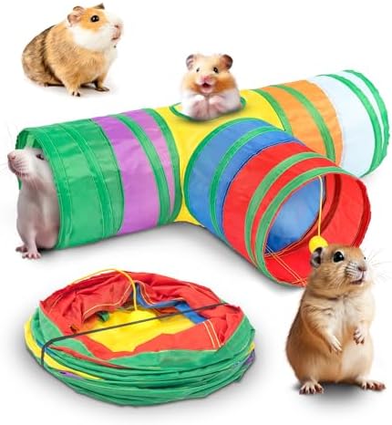 Tunnels with 3-Way Entrance - Cozy, Washable Guinea Pig Hideout - Interactive Cage Toys (Multicolor)