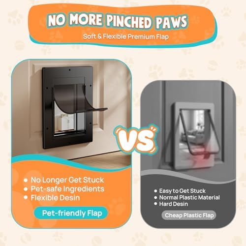 Cat Door for Interior & Exterior Doors, Pets Up to 20 lb, Black | Soft Magnetic Flap, Sliding Lock Panel, Adjustable Tunnel, Save energy, Prevents Paw Pinching, Easy DIY Installation