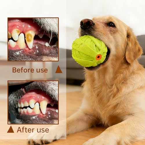 LaRoo Squeaky Dog Ball Toy,Durable Natural Rubber Squeaker Ball Throwing Training,Teeth Cleaning Chew Toy for Pet Medium and Large Dogs (3.5In Green)