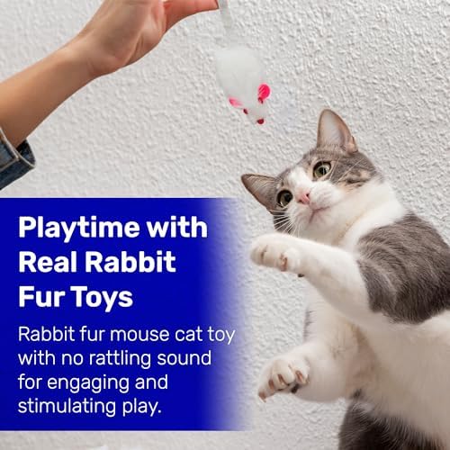 Kats'N Us 2 Inch Real Rabbit Fur Non-Rattle Mouse Cat Toys (10, White)