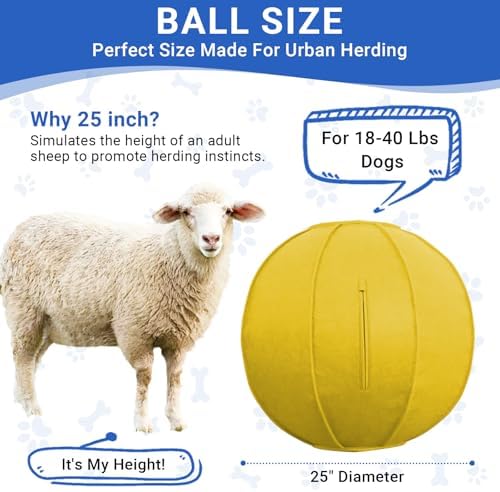 Herding Ball Toy for Dogs and Horses, 25" Thickened Durable Herding Ball Set for Australian Shepherd, Interactive Dog Train Toys for Large Breeds Outdoor, for Pet Use Only (Light Yellow,L)