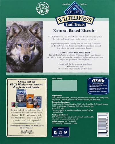 Blue Buffalo Wilderness Trail Treats High Protein Grain Free Dog Biscuits Crunchy Dog Treats, Duck Recipe, 36-oz Box, (Pack of 3)