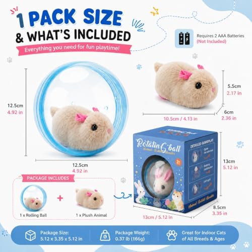 Self-Rolling Interactive Cat Ball with Realistic Animal, 1 Pack