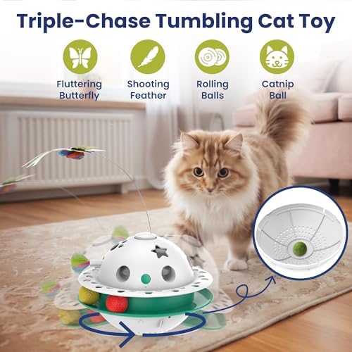 PAWSPIK Triple Chase Tumbling 4-in-1 Interactive Cat Toy with Catnip Ball
